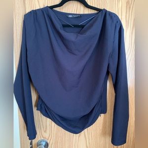 🍉Zara blouse long puffy sleeve, ruching on shoulders on the sides, cowl neck